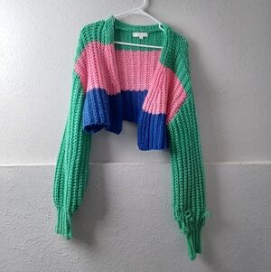 Chunky Knit Cropped Colorful Women's Open Cardigan Sweater